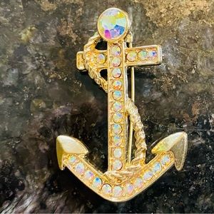 Rhinestone Anchor Nautical Brooch